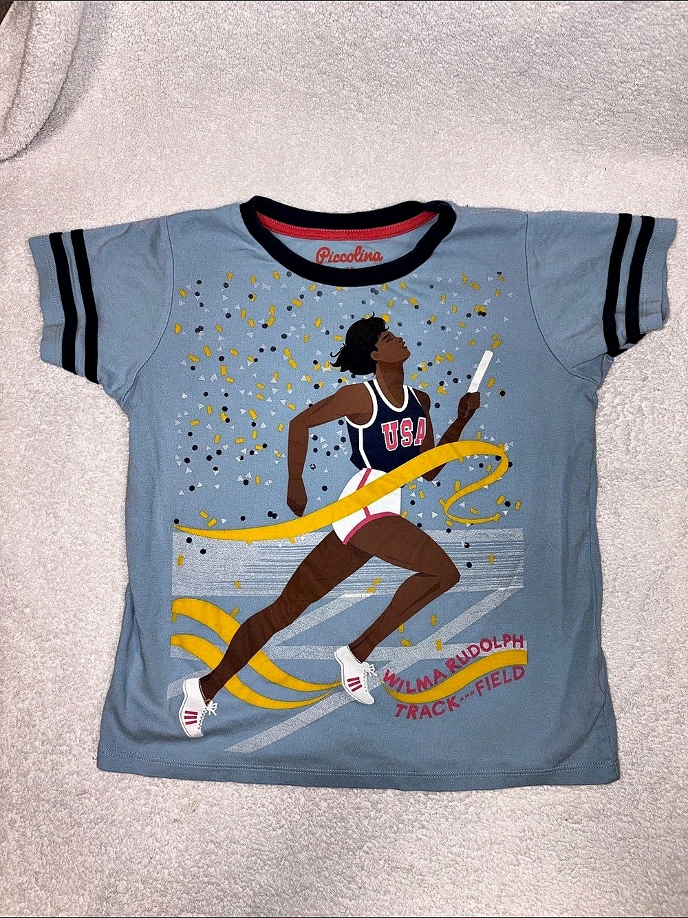 Piccolina Trailblazer Tee: Wilma Rudolph Graphic Tee Blue & Yellow Girls Size 10